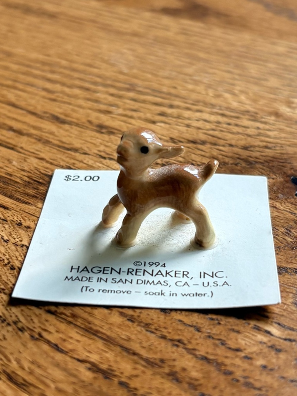 Vintage Hagen-Renaker Miniature Crouching Ceramic Goat Figurine - Brown